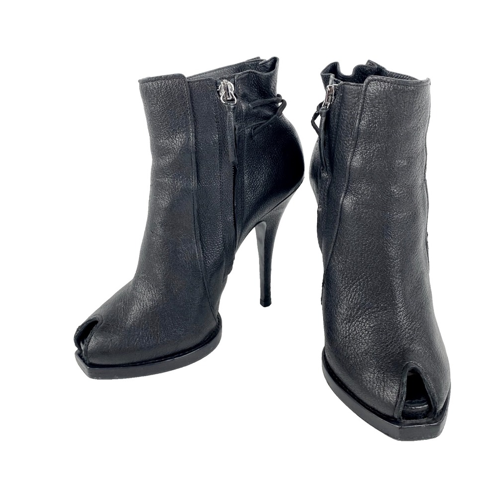 Givenchy Leather Platform Boots Women's 38 Open Toe Stiletto Heels Black 7.5 - 8